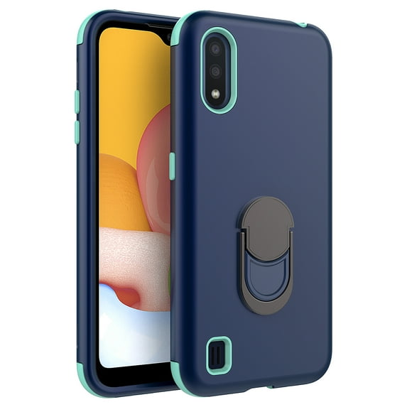 Samsung Galaxy A01 Case, KAESAR 3-Layer Slim Shockproof Hard Cover With Metal Ring Stand Skin Fashion Cute Cover Armor Case for Samsung Galaxy A01 (Navy)