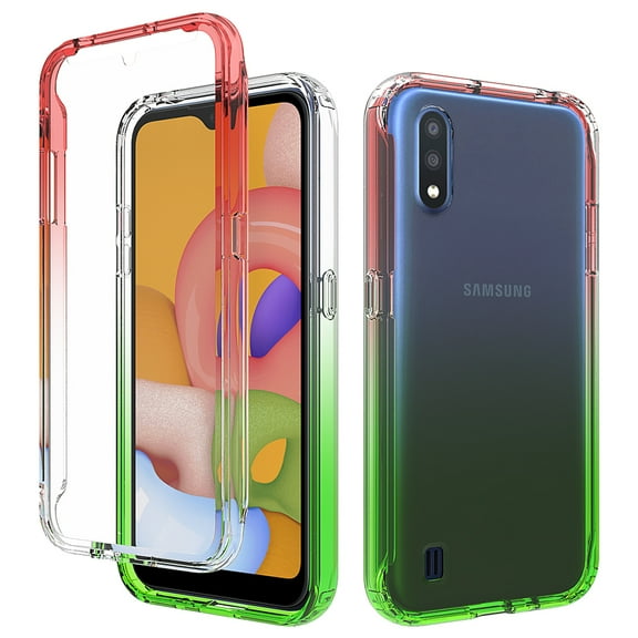 Samsung Galaxy A01 Case, KAESAR Full-Body Rugged Ultra Transparency Hybrid Protective Case With Built-in Screen Protector for Samsung Galaxy A01 (Red/Green)