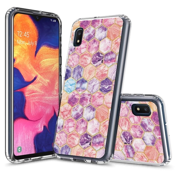 Samsung Galaxy A01 Case, KAESAR Hybrid Bling Glitter Sparkle Hexagon Marble Graphic Fashion Cute Colorful Skin Cover Shockproof Case for Samsung Galaxy A01