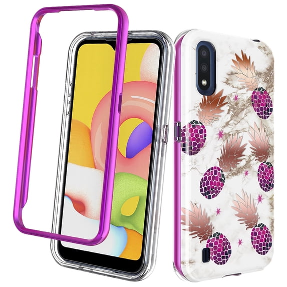 Samsung Galaxy A01 Case, Rosebono Hybrid Dual-Layered IMD Design Graphic Laser Pineapple Marble Anti-Scratch Drop Protection Skin Cover Shockproof Case for Samsung Galaxy A01
