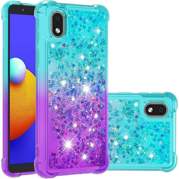 Samsung Galaxy A01 Core Case,Creativity Clear Gradient Quicksand Glitter Flowing Liquid Floating TPU Case Bling Diamond Sparkle Cover for Samsung Galaxy A01 Core JB Bluish Violet