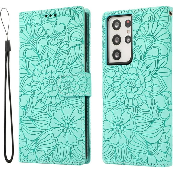 for Samsung Galaxy A02S A20 A30 A50 S A21S Case, Versatile Unique Printed Leather Phone case, Card Slots Wallet Skin-Friendly Protector Cover Bumper(Green,A50/A50S)