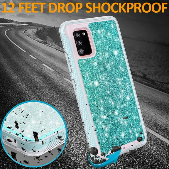 Samsung Galaxy A02S Case, Military Grade 12 Feet Drop Proof Phone Cover With Glitter Spot Diamond-Teal