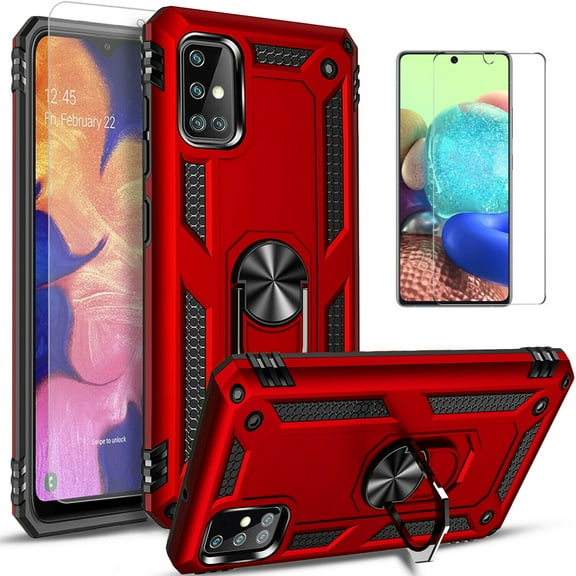 Samsung Galaxy A02S Case, [Not fit for Samsung Galaxy A01/ Galaxy A12], With [Tempered Glass Screen Protector Included], STARSHOP Drop Protection Ring Kickstand Cover- Red