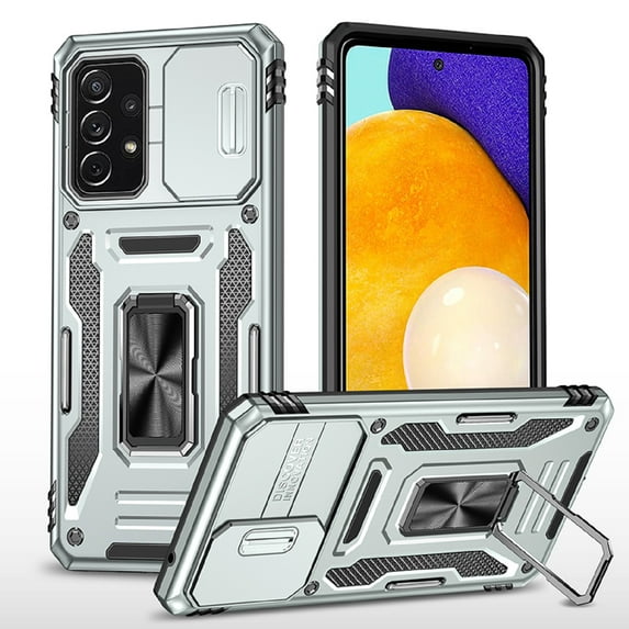 Samsung Galaxy A03 Core Case Lens Protection, Galaxy A03 Core Ring Holder with Camera Cover & Kickstand Military Grade Shockproof Heavy Duty Protective Support Magnetic Car Mount Holder, Gray
