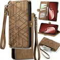 thumbnail image 1 of for Samsung Galaxy A03 Phone Case Leather Wallet Zipper Pocket Pouch, Retro Brushed Striped Folio Flip Cover Kickstand, Card Holder Cash Slot, Magnetic Metal Button, Wrist Strap, 1 of 8