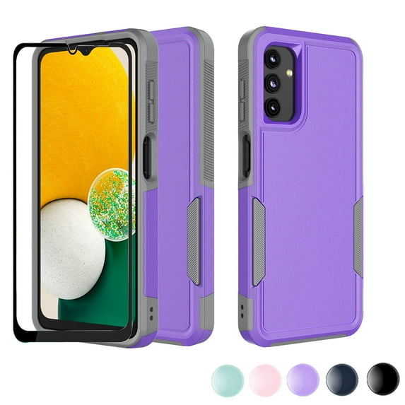 For Samsung Galaxy A03S A13 A14 A23 A32 A34 A53 A54 5G Case,Njjex 2 in 1 PC Phone Case with Screen Protector,Rubber & Rugged Shockproof 360 Full Body Protection Case Cover-Purple