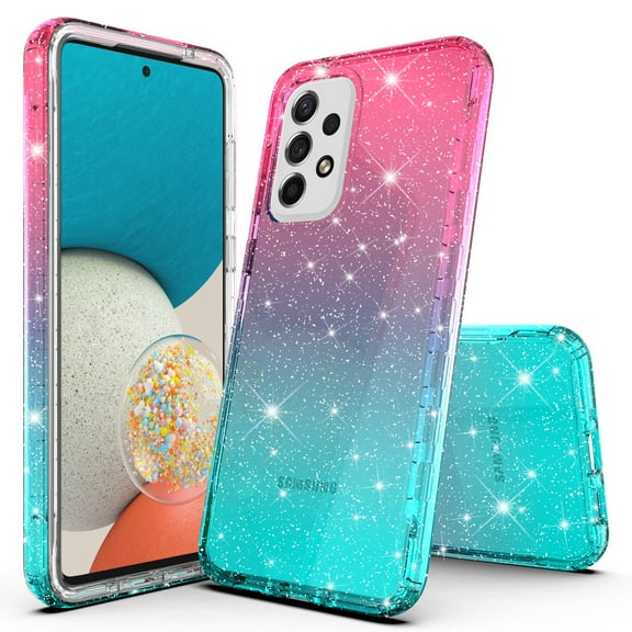 Samsung Galaxy A03S Case, Rosebono Hybrid Glitter Sparkle Transparent Colorful Gradient TPU Skin Cover Case For Samsung Galaxy A03S (Blue/Pink)