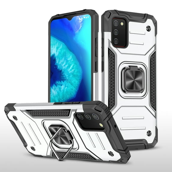 Samsung Galaxy A03S Case, Rosebono Hybrid Slim Colorful Armor Cover Case With Adjustable Integrated 360 Degree Rotating Ring Kickstand For Samsung Galaxy A03S (Silver)