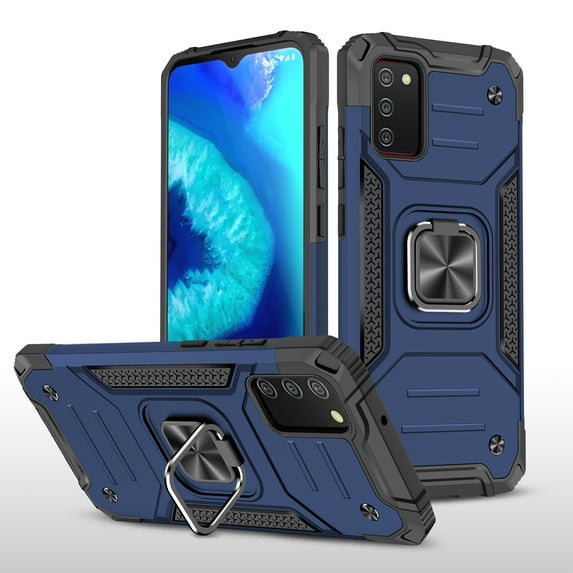 Samsung Galaxy A03S Case, Rosebono Hybrid Slim Colorful Armor Cover Case With Adjustable Integrated 360 Degree Rotating Ring Kickstand For Samsung Galaxy A03S (Navy)