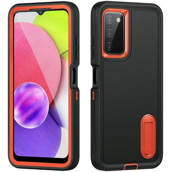 For Samsung Galaxy A03S Military Grade Dual Layer Shockproof Phone Case Build With Kickstand Dustproof Drop Proof Protective Cover for Galaxy A03S 6.5"(Black/Orange)