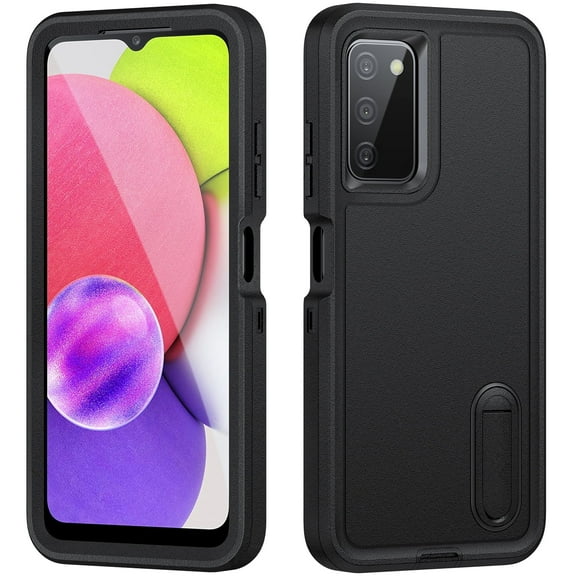 For Samsung Galaxy A03S Military Grade Dual Layer Shockproof Phone Case Build With Kickstand Dustproof Drop Proof Protective Cover for Galaxy A03S 6.5"(Black)