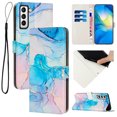 thumbnail image 1 of for Samsung Galaxy A03s Wallet Case with Card Holder,Women Men RFID Blocking PU Leather Flip Cover Wrist Strap Magnetic Closure Credit Card Slots Marble Patterned Book Style Phone Case,Green, 1 of 10