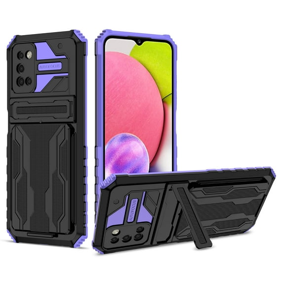 for Samsung Galaxy A03s Wallet Case, with Credit Card Holder Stand Kickstand Slim Rugged Shockproof Heavy Duty Defender Armor Military Grade Protective Case for Samsung Galaxy A03s,Purple