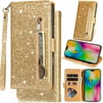 thumbnail image 1 of for Samsung Galaxy A04/A04s Bling Patent Leather Phone Case, Sparkly Shiny Glossy Folio Flip Cover Kickstand Wallet Zipper Pocket Pouch, Card Holder Cash Slot, Magnetic Closure, Wrist Strap, 1 of 8