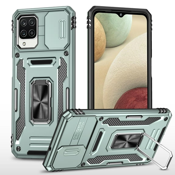 Samsung Galaxy A04E Case with Lens Protection, Galaxy A04E Ring Holder with Camera Cover & Kickstand Military Grade Shockproof Heavy Duty Protective Support Magnetic Car Mount Holder, Darkgreen