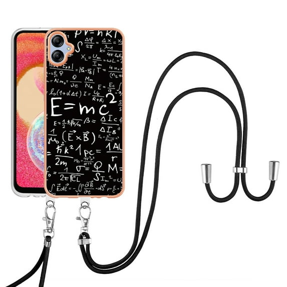 for Samsung Galaxy A04e Crossbody Strap Phone Case, Anti-Fall Pattern Clear Design Transparent Soft & Flexible TPU Drop and Shockproof Protective Cover with Adjustable Nylon Neck Strap, Equation