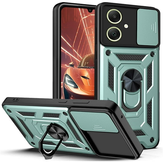 for Samsung Galaxy A05 Case with Slide Camera Cover for Men, Military Grade Drop Phone Cover Case with Rotate Ring Kickstand for Samsung Galaxy A05 SJ Green