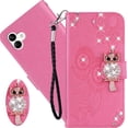 thumbnail image 1 of for Samsung Galaxy A05 Wallet Case for Women, Glitter Bling Diamond PU Leather Folio Cover with Card Slot & Wrist Strap Phone Case for Samsung Galaxy A05 Owl Pink, 1 of 16