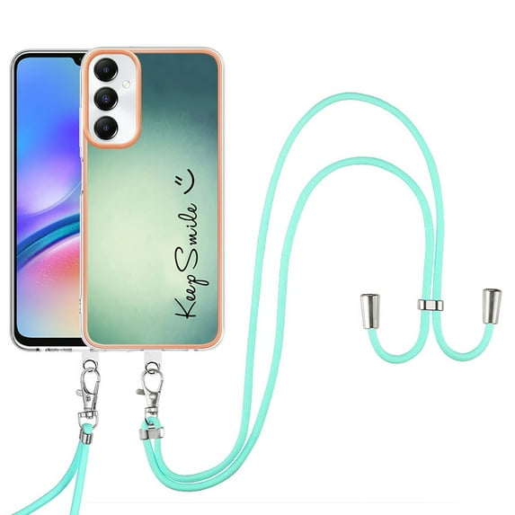 for Samsung Galaxy A05s Crossbody Strap Phone Case, Anti-Fall Pattern Clear Design Transparent Soft & Flexible TPU Drop and Shockproof Protective Cover with Adjustable Nylon Neck Strap, Keep Smile