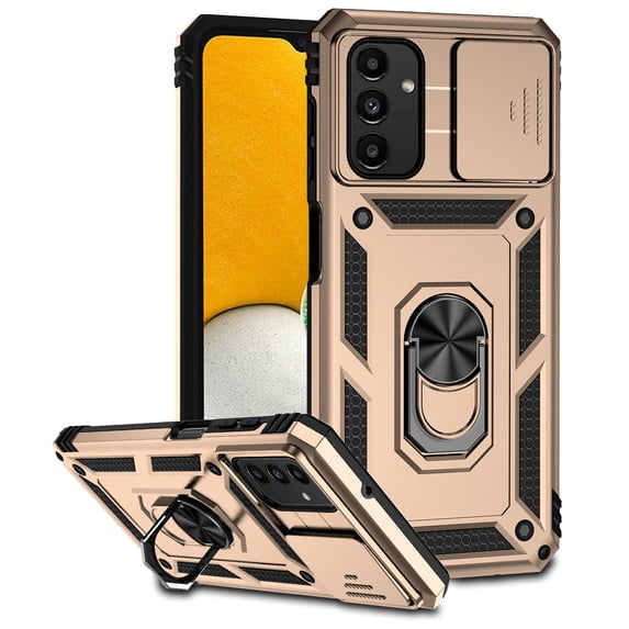 for Samsung Galaxy A05s Rugged Phone Case with Sliding Camera Cover, Kickstand TPU Bumper Drop Proof Durable Military Grade Protective Case Cover for Samsung Galaxy A05s, Gold