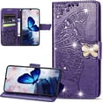 thumbnail image 1 of for Samsung Galaxy A05s Wallet Case for Women Girls, Embossed Floral Butterfly PU Leather Folio Flip Case Cover with Card Slot Holder for Samsung A05s Rhinestone Deep Purple, 1 of 18