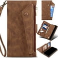 thumbnail image 1 of for Samsung Galaxy A06 (4G) Leather Phone Case Wallet with Zipper Pocket Flip Cover, 3-Layers RFID Blocking Multi Card Holder Slot, Magnetic Button, Hand Lanyard + Crossbody Shoulder Strap, 1 of 8