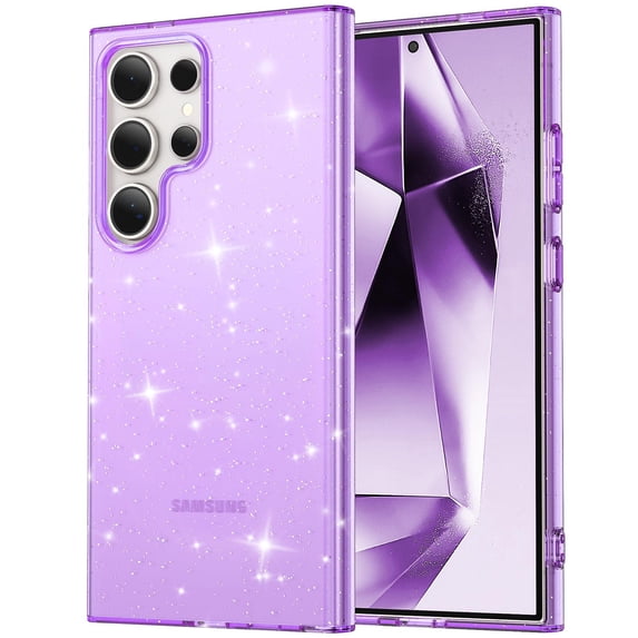 for Samsung Galaxy A06 Case Bling Sparkle Clear Military Grade Drop Protection Anti Yellowing Glitter Cell Phone Cover - Rugged Shockproof Protective Transparent Cases for Women Girls,Purple