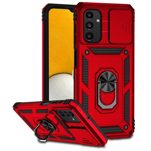 For Samsung Galaxy A06 Case Heavy Duty Military Grade Protection,Camera Lens Slide Protection & 360°Rotate Magnetic Car Mount Holder Kickstand Rugged Shockproof Drop Hard Shell,Red