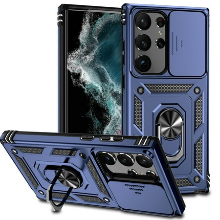 for Samsung Galaxy A06 Case, Soft TPU & Hard PC Anti-scratch Sliding Cover Full Protection Ring Stand Rotating Kickstand Holder Magnetic Shockproof Phone Case Cover for Galaxy A06,Blue