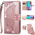 thumbnail image 1 of for Samsung Galaxy A06 Phone Case Wallet, Women Flip Folio Cover with Credit Card Holders Diamond Emboss Butterfly Flower PU Leather Purse Wrist Strap Kickstand Case for A06, Rosegold, 1 of 9