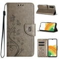 thumbnail image 1 of For Samsung Galaxy A06 Wallet Case,Cute Embossed Butterfly & Flower Patterned Flip Premium PU Leather [Flip Kickstand] [Card Slots] [Wrist Strap] [Magnetic Closure] Phone Cover, Gray, 1 of 9