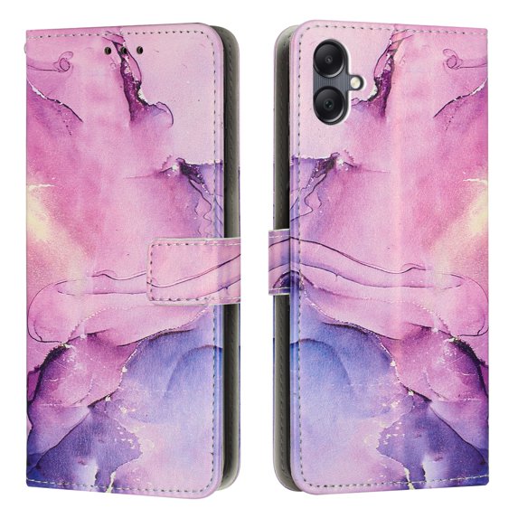 for Samsung Galaxy A06 Wallet Case for Women Girls, Marble Pattern PU Leather Flip Cover with Card Holder Kickstand Strap, Shockproof Protective Phone Case for Samsung Galaxy A06, Purple