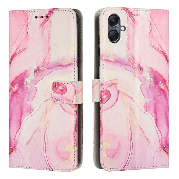 for Samsung Galaxy A06 Wallet Case for Women Girls, Marble Pattern PU Leather Flip Cover with Card Holder Kickstand Strap, Shockproof Protective Phone Case for Samsung Galaxy A06, Rosegold