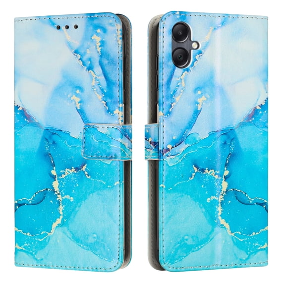 for Samsung Galaxy A06 Wallet Case for Women Girls, Marble Pattern PU Leather Flip Cover with Card Holder Kickstand Strap, Shockproof Protective Phone Case for Samsung Galaxy A06, Blue