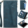 thumbnail image 1 of for Samsung Galaxy A07 (4G) Leather Phone Case Wallet with Zipper Pocket Flip Cover, 3-Layers RFID Blocking Multi Card Holder Slot, Magnetic Button, Hand Lanyard + Crossbody Shoulder Strap, 1 of 8