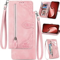 for Samsung Galaxy A07 (4G) Phone Case Zipper Wallet Pocket, Floral Matte Leather Folio Flip Cover Kickstand, Multi Card Holder Cash Slot Photo Frame, Leaf Magnetic Buckle, Wrist Strap