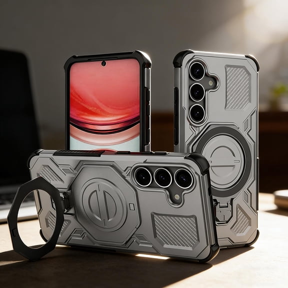 for Samsung Galaxy A07 Case with Invisible Ring Stand, Secure Ring Holder Grip, Phone Case Compatible with Mag-Safe, Durable Shockproof Rugged Cover for Samsung Galaxy A07, Gray