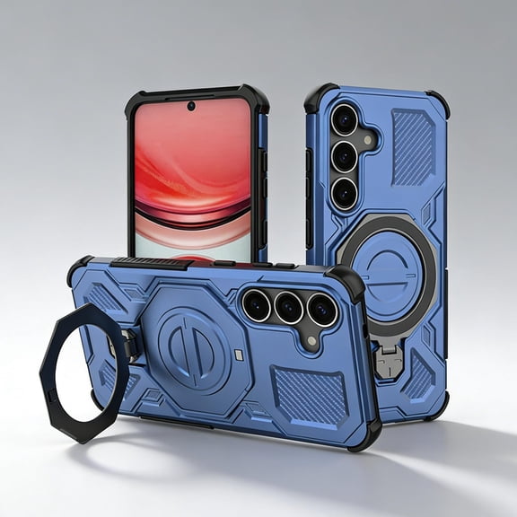 for Samsung Galaxy A07 Case with Invisible Ring Stand, Secure Ring Holder Grip, Phone Case Compatible with Mag-Safe, Durable Shockproof Rugged Cover for Samsung Galaxy A07, Blue