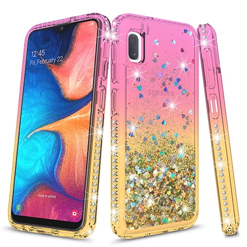 Samsung Galaxy A10E Case, KAESAR Quicksand Glitter Sparkly Rhinestone Liquid Colorful TPU Bumper Protective Cover for Samsung Galaxy A10E (Gold/Pink)