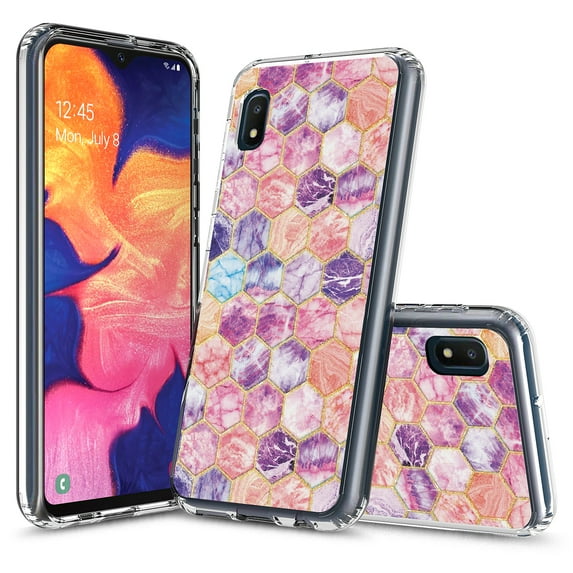 Samsung Galaxy A10E Case, Kaesar Hybrid Bling Glitter Sparkle Hexagon Marble Graphic Fashion Cute Colorful Skin Cover Shockproof Case for Samsung Galaxy A10E