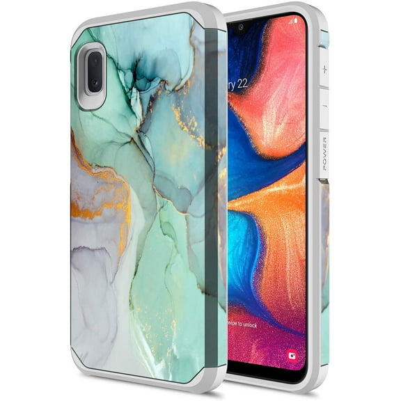 Samsung Galaxy A10E Case, Rosebono Slim Hybrid Shockproof Hard Cover Graphic Fashion Colorful Skin Cover Armor Case For Samsung Galaxy A10E (Green Marble)