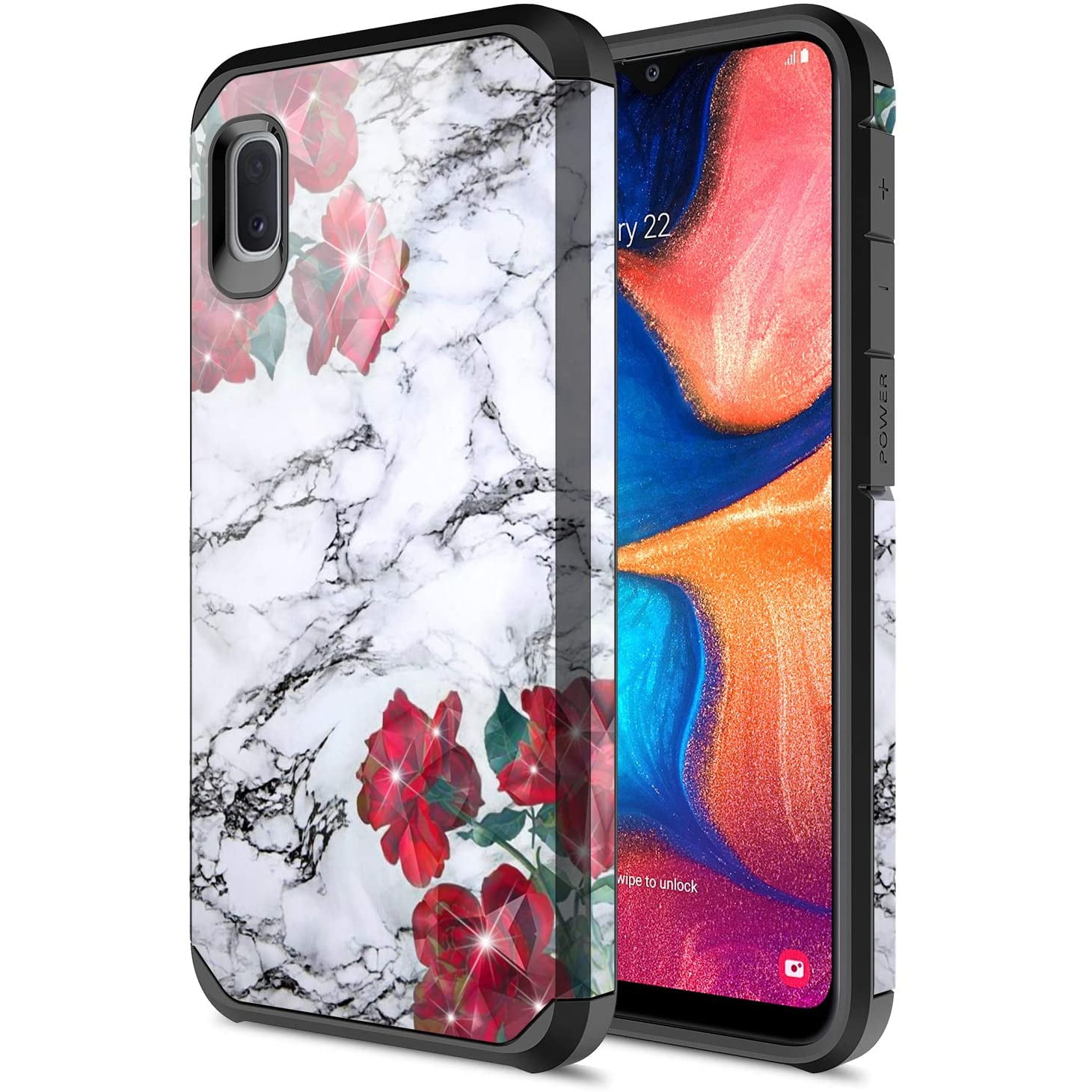 Rosebono Shockproof Rose Marble Hard Cover Cell Phone Case for Samsung Galaxy A10E