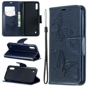 Samsung Galaxy A10e Case, Dteck Embossed Butterfly PU Leather Magnetic Flip Wallet Case Built-in Card Holder with Wrist Strap Stand Cover For Samsung Galaxy A10e 5.8 inch, Blue