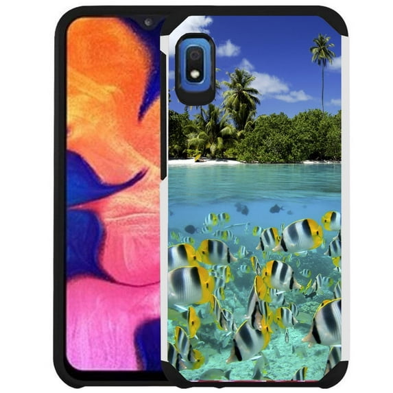 Samsung Galaxy A10e Phone Case - Colorful Design Hybrid Armor Case Shockproof Dual Layer Protective Phone Cover - Coral Beach