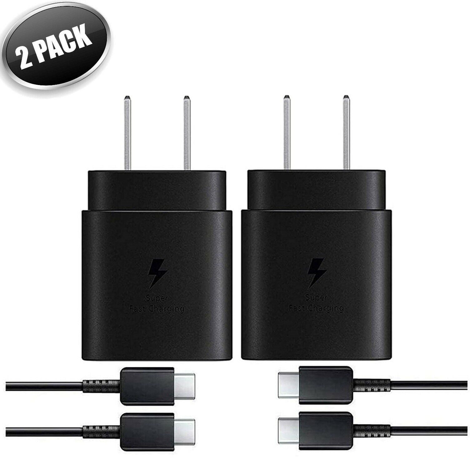 Samsung Galaxy A11, 2Pack Original Samsung USB-C Super Fast Charging Wall Charger-25W PD Charger Adapter with Type-C Cable(3ft) - Black