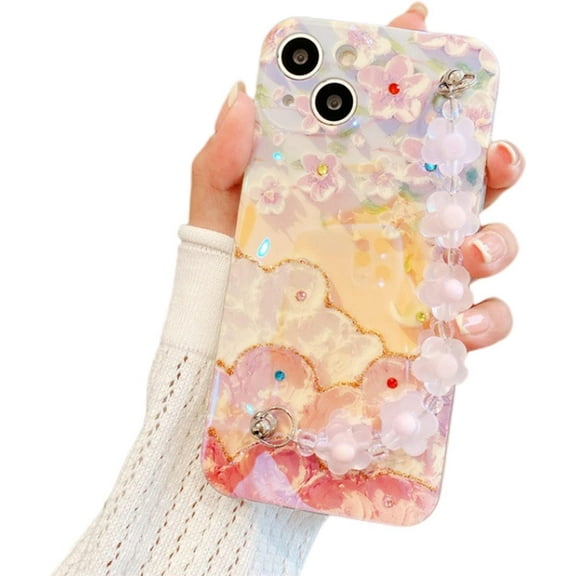 for Samsung Galaxy A11 A51 A71 A33 A52 S A53 A73 4G 5G Protective Cover, Charming Flower TPU Phone Case with Creative Bracelet, Exquisite Shockproof Shell case for Women and Girl(Pink B,A53 5G)