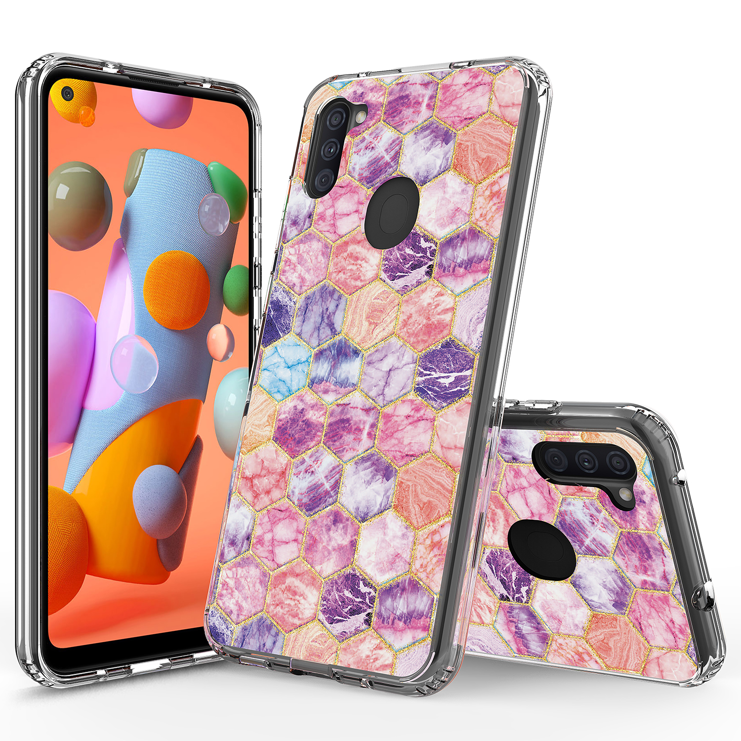 Samsung Galaxy A11 Case Rosebono Bling Glitter Sparkle Hexagon Marble Samsung Galaxy A11 Case Rosebono Bling Glitter Sparkle Hexagon Marble
