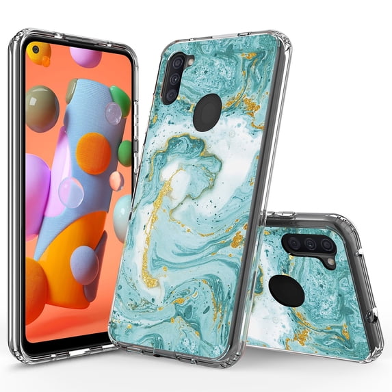 Samsung Galaxy A11 Case, Rosebono Bling Glitter Sparkle Laser Green Marble Graphic Fashion Cute Colorful Skin Cover Shockproof Case for Samsung Galaxy A11 Case