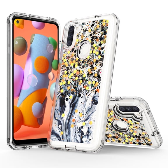 Samsung Galaxy A11 Case, Rosebono Hybrid Bling Glitter Sparkle Epoxy Graphic Marble Colorful Silicone Skin Cover Armor Case for Samsung Galaxy A11 (Dark Blue)